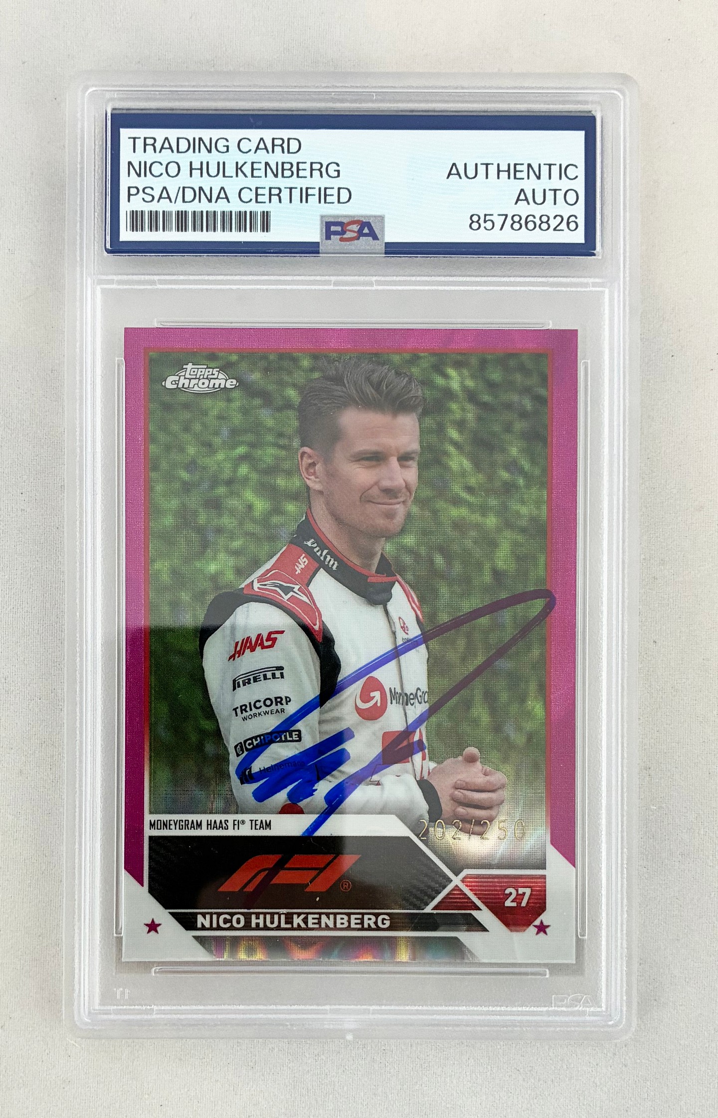 Nico Hulkenberg Signed Card 2023 Topps Chrome Pink Refractor F1 #47 PSA/DNA
