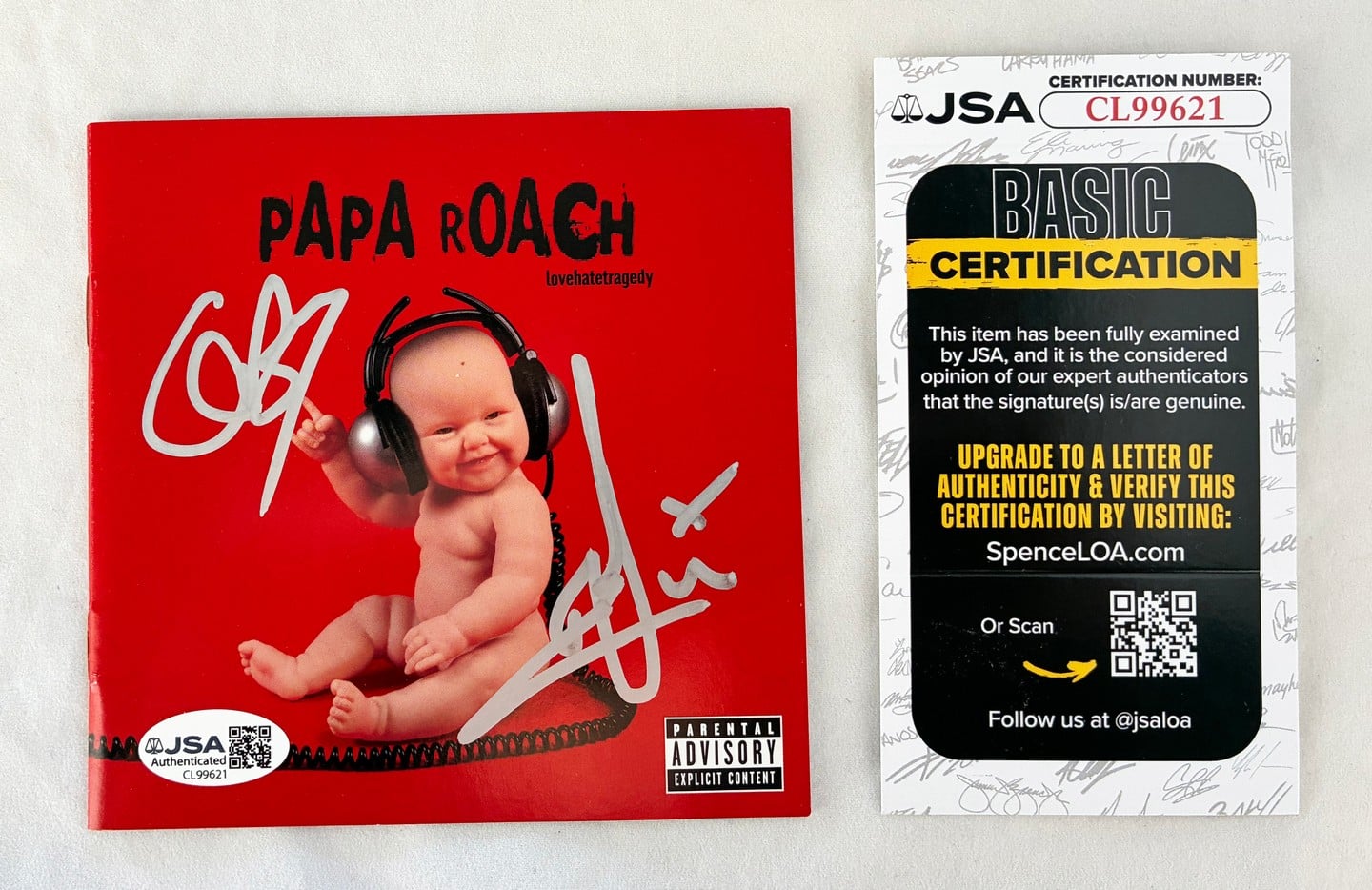 Papa Roach Jacoby Shaddix and Tobin Esperance Signed CD Cover Love Hate Tragedy JSA