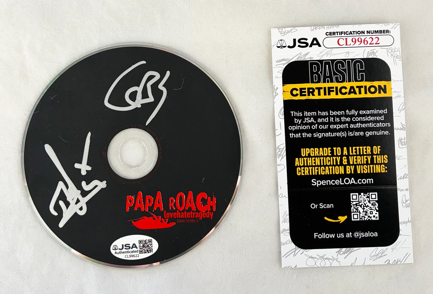 Papa Roach Jacoby Shaddix and Tobin Esperance Signed CD Love Hate Tragedy JSA