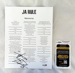 Ja Rule Signed Lyric Sheet Mermerize JSA