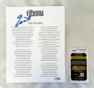 Gunna Signed Lyric Sheet Drip Too Hard JSA