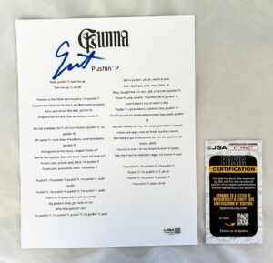 Gunna Signed Lyric Sheet Pushin' P JSA