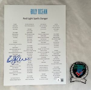 Billy Ocean Signed Lyric Sheet Red Light Spells Danger Beckett BAS