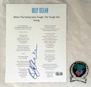 Billy Ocean Signed Lyric Sheet When The Going Gets Tough Beckett BAS 1