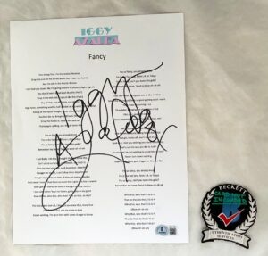 Iggy Azalea Signed Lyric Sheet Fancy Beckett BAS
