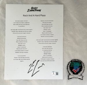 Bailey Zimmerman Signed Lyric Sheet Rock and A Hard Place Beckett BAS
