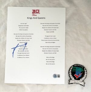 Jared Leto Signed Lyric Sheet 30 Seconds To Mars Kings And Queens Beckett BAS