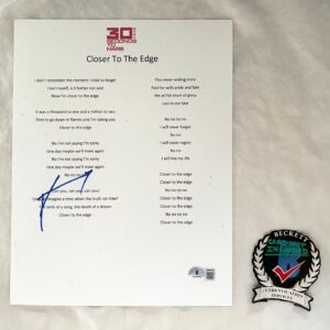 Jared Leto Signed Lyric Sheet 30 Seconds To Mars Closer To The Edge Beckett BAS