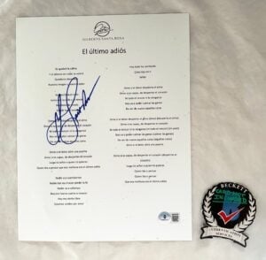 Gilberto Santa Rosa Signed Lyric Sheet El Ultimo Adios Beckett BAS