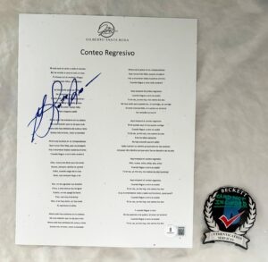 Gilberto Santa Rosa Signed Lyric Sheet Conteo Regresivo Beckett BAS