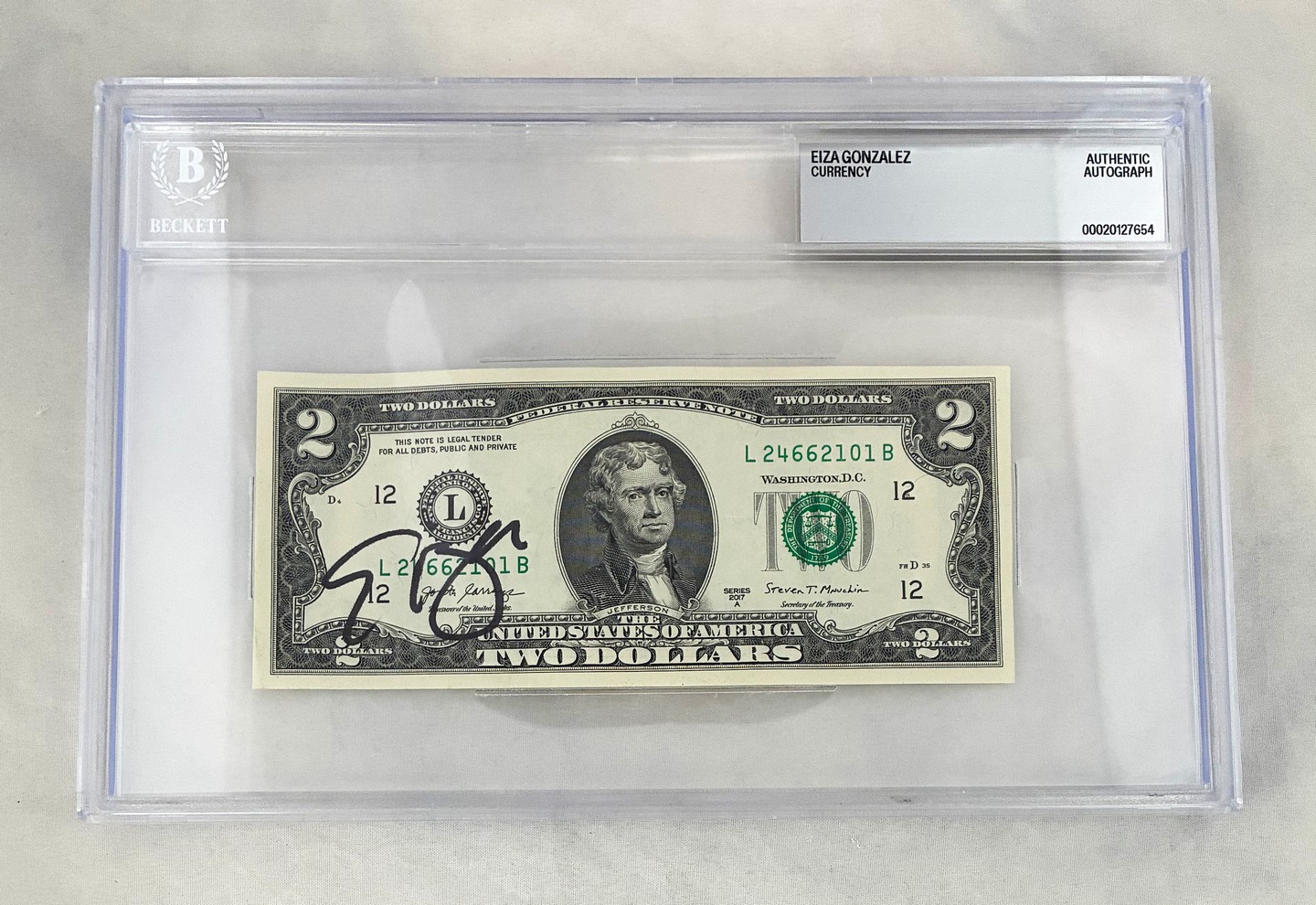 Eiza Gonzalez Signed $2 Bill US Currency Beckett BAS