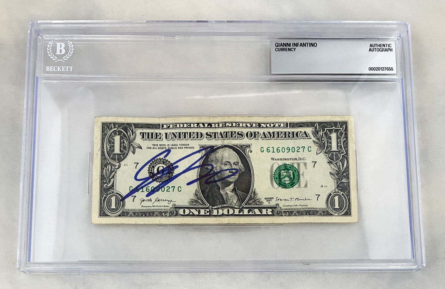 Gianni Infantino Signed $1 Bill US Currency FIFA Beckett BAS 1