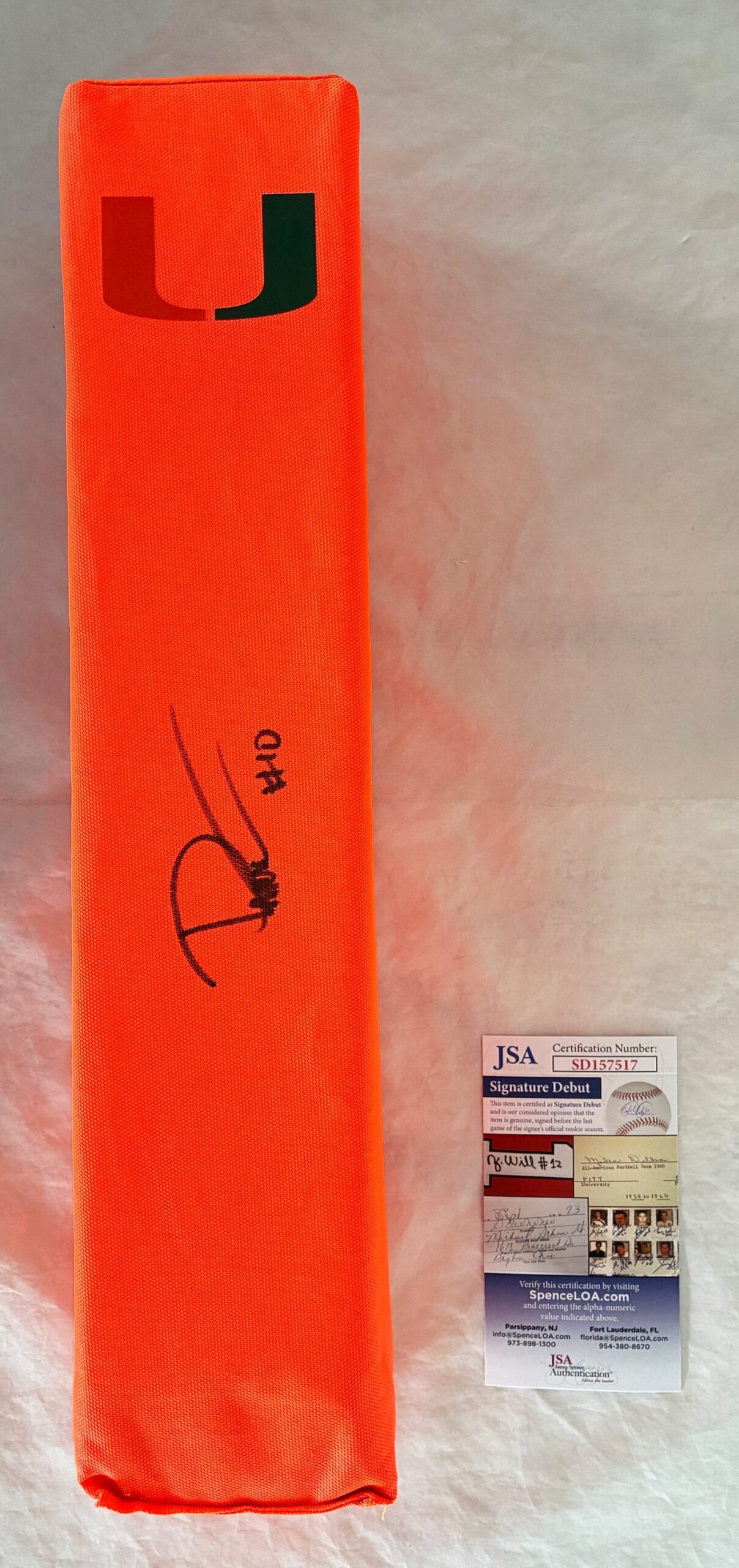 Darian Mensah Signed Pylon Miami Hurricanes JSA
