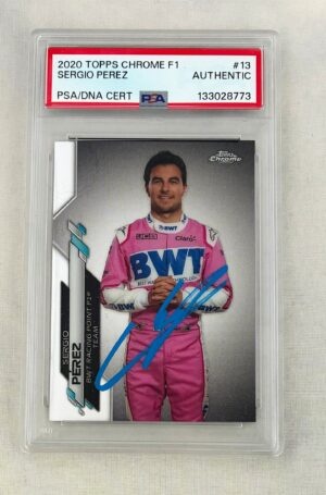 Sergio Perez Signed Rookie Card 2020 Topps Chrome #13 Checo PSA/DNA 1