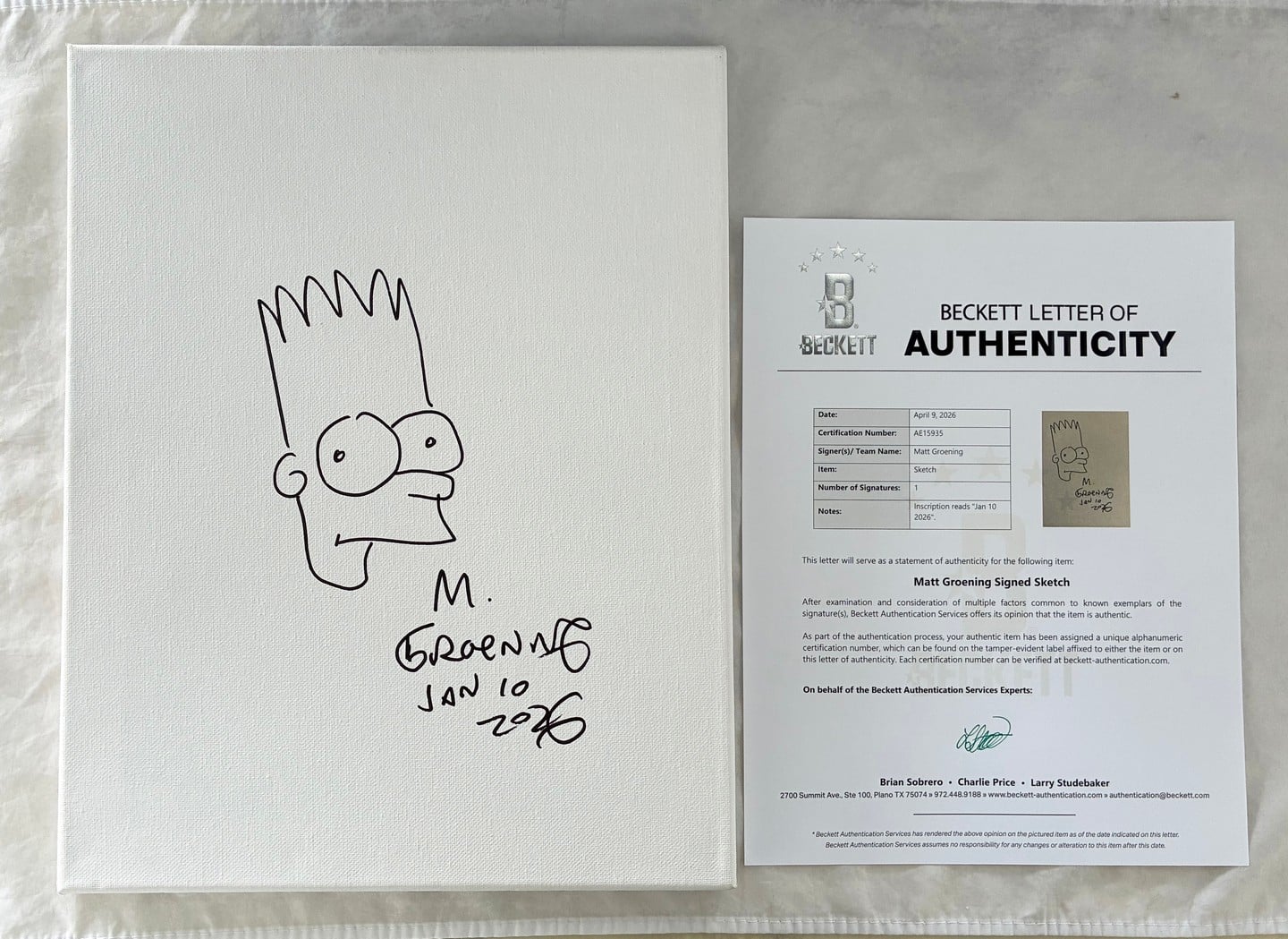 Matt Groening Signed 11x14 Sketch Hand Drawn Canvas The Simpsons Bart Beckett BAS