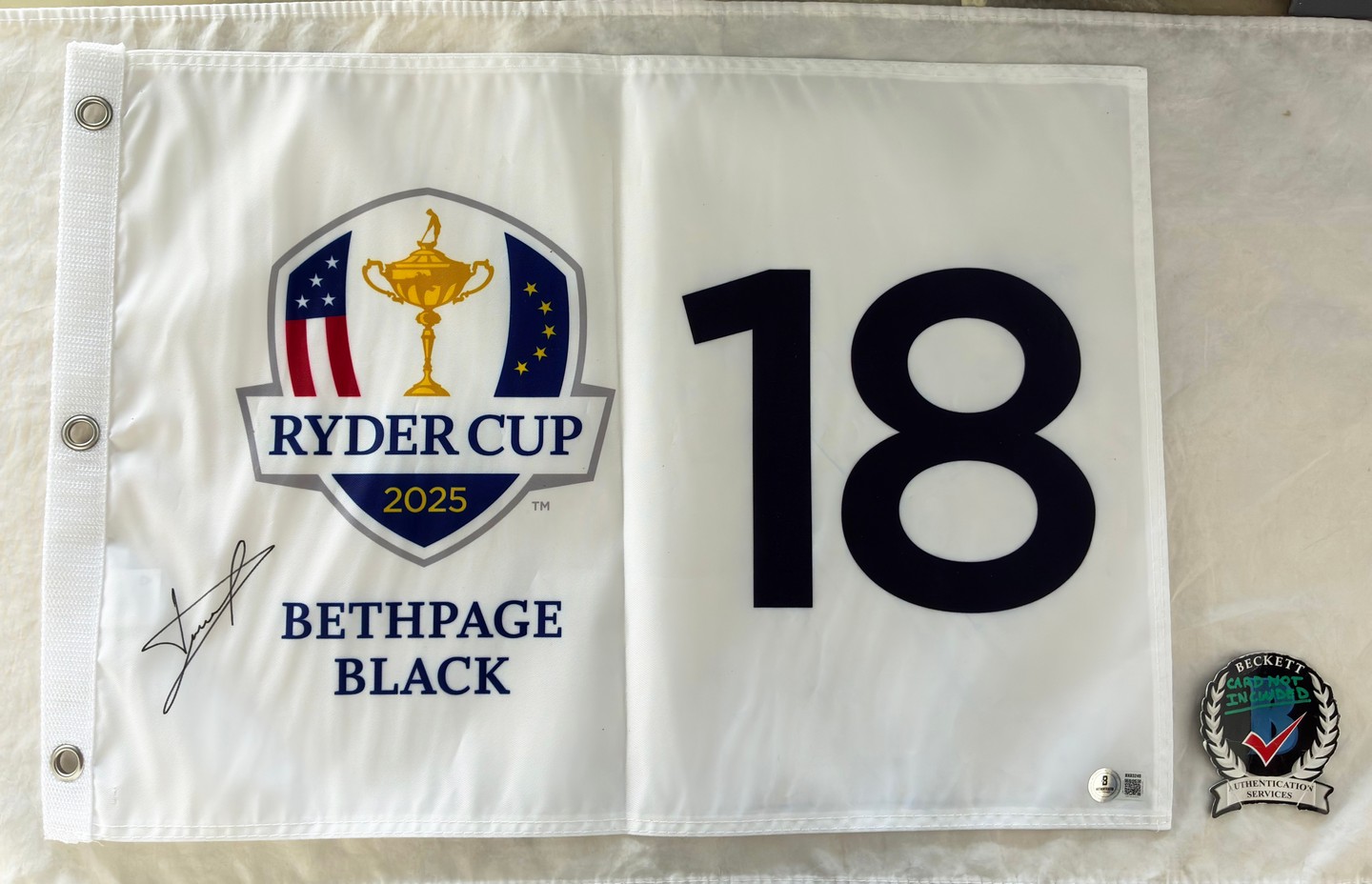 Luke Donald Signed 2025 Ryder Cup Flag Bethpage Black Beckett BAS