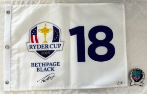 Tommy Fleetwood Signed 2025 Ryder Cup Flag Bethpage Black Beckett BAS 1