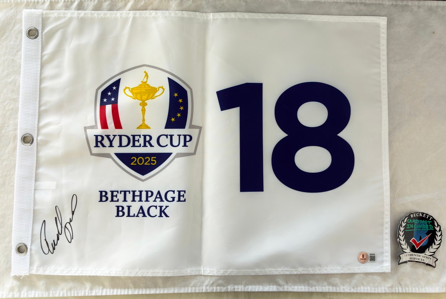 Rasmus Hojgaard Signed 2025 Ryder Cup Flag Bethpage Black Beckett BAS
