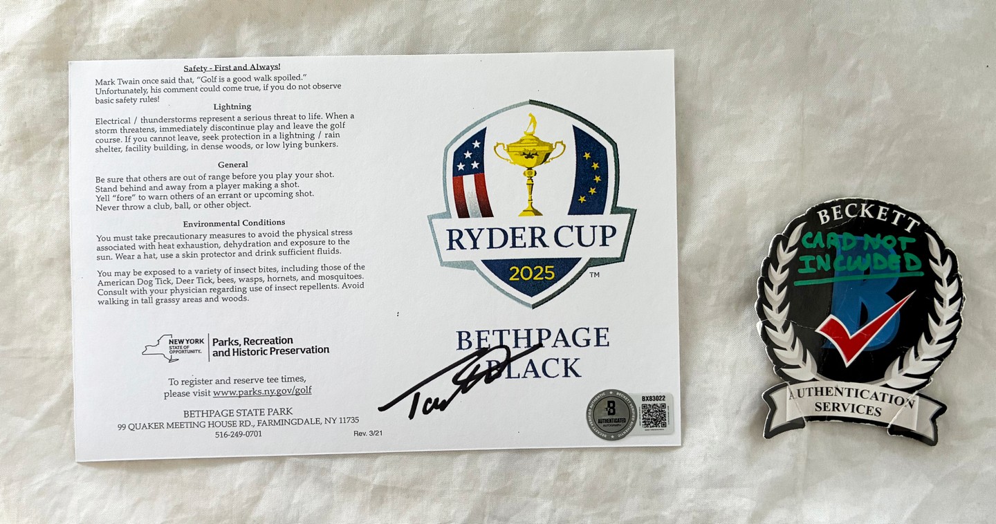 Tommy Fleetwood Signed 2025 Ryder Cup Scorecard Bethpage Black Beckett BAS