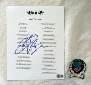 Bun B Signed Lyric Sheet Get Throwed Beckett BAS