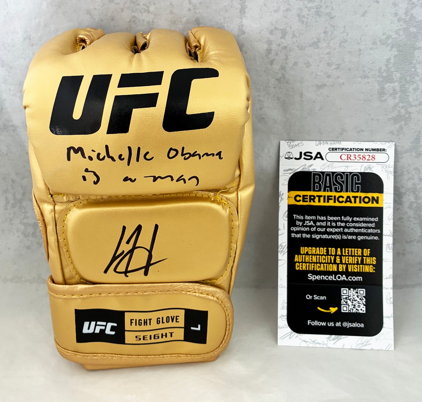 Josh Hokit Signed UFC Glove Michelle Obama is a Man JSA 2