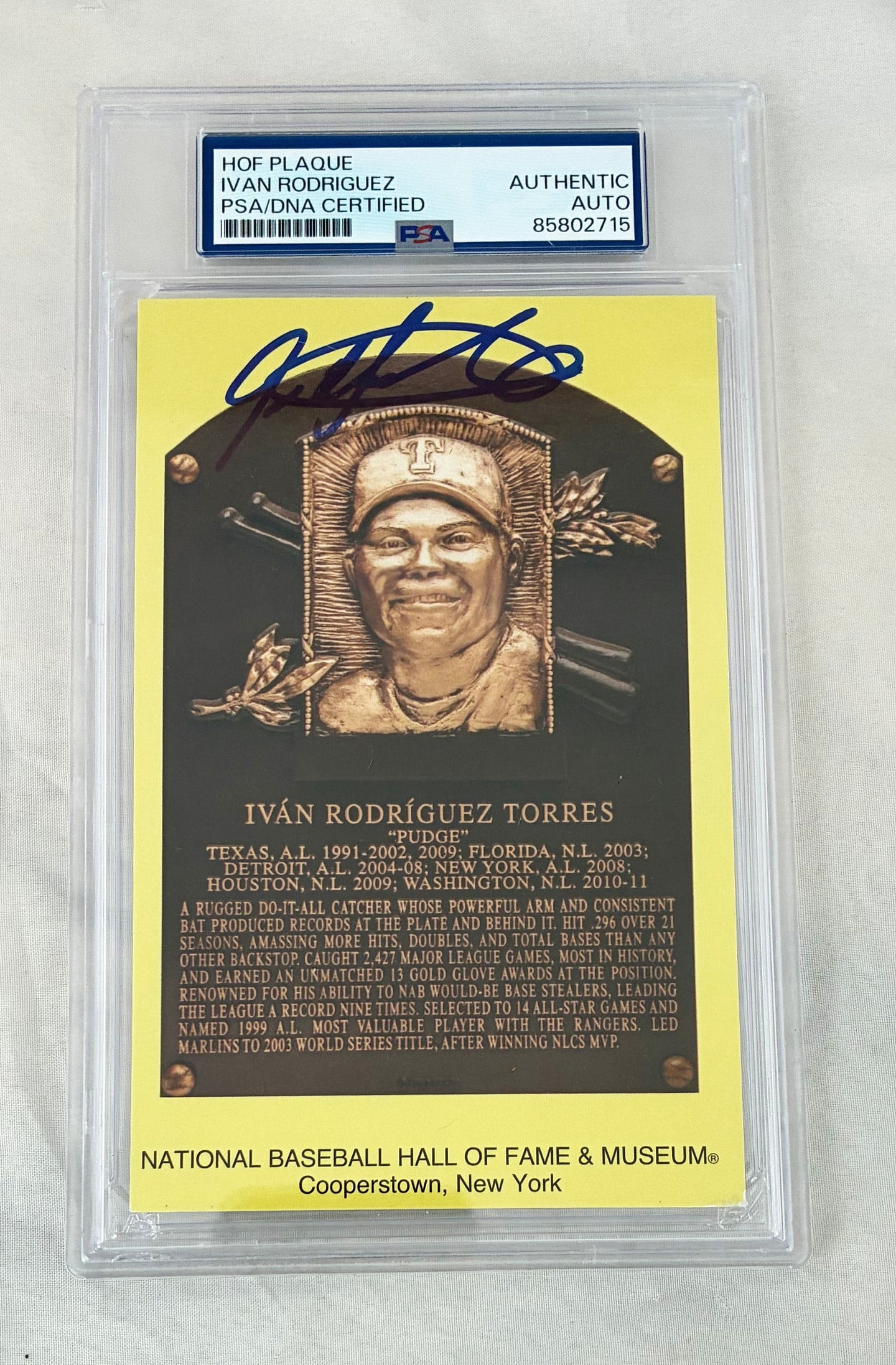Ivan Pudge Rodriguez Signed HOF Plaque PSA/DNA