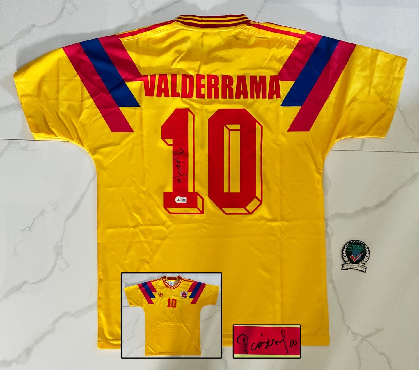 Pibe Carlos Valderrama Signed Jersey Colombia Beckett BAS 1