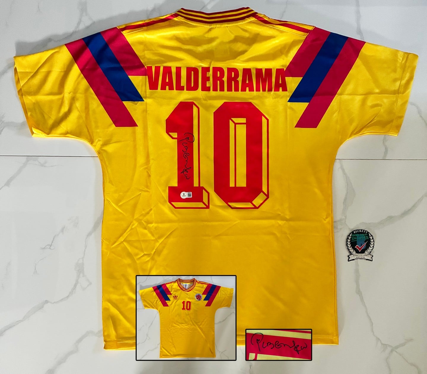 Pibe Carlos Valderrama Signed Jersey Colombia Beckett BAS 4