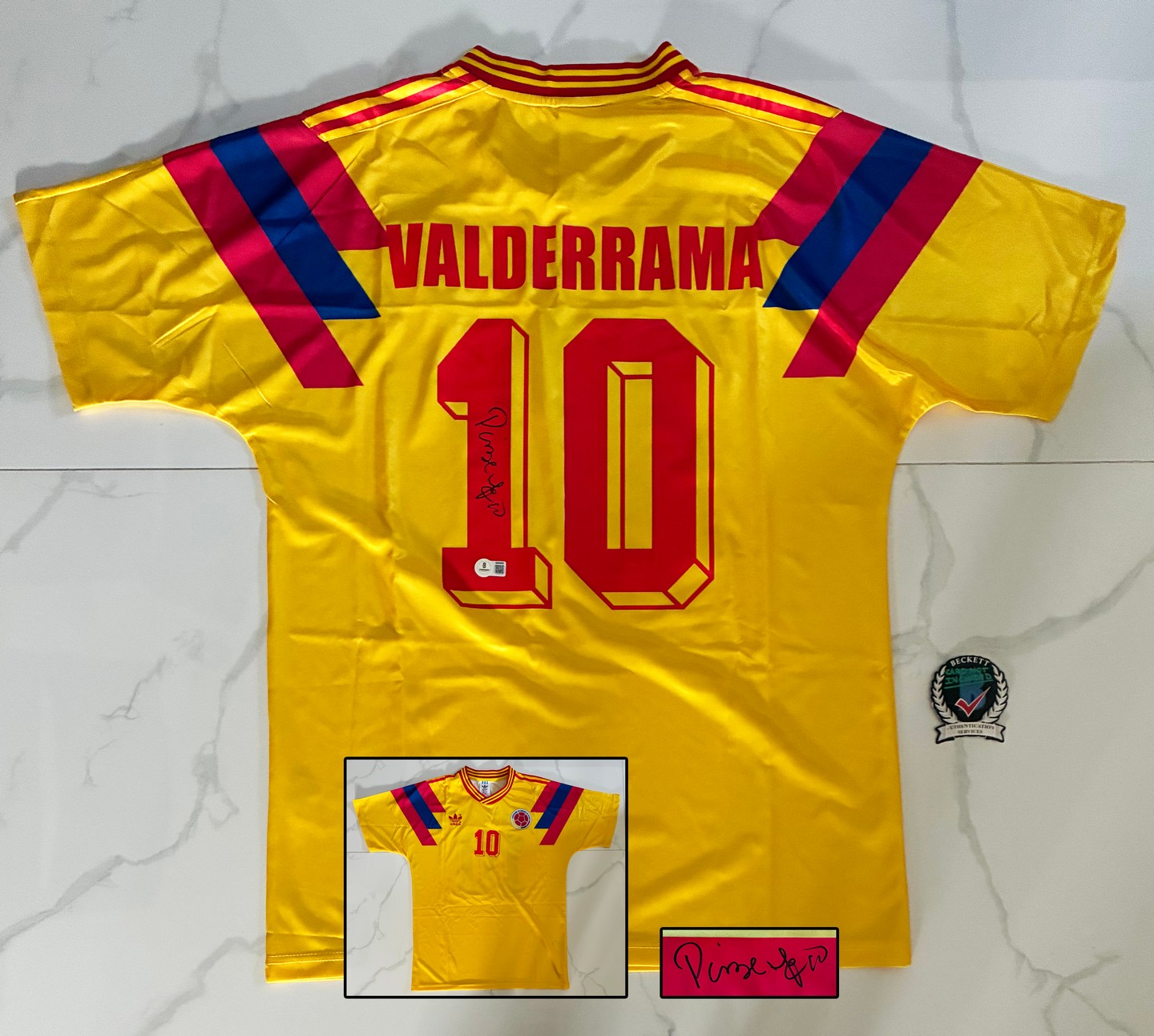 Pibe Carlos Valderrama Signed Jersey Colombia Beckett BAS 5