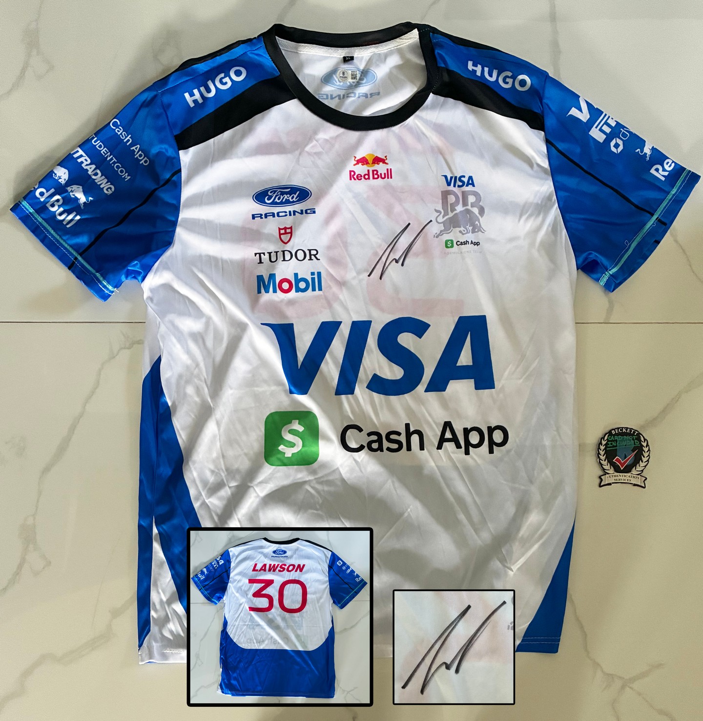 Liam Lawson Signed Shirt Visa Cash App Jersey Beckett BAS