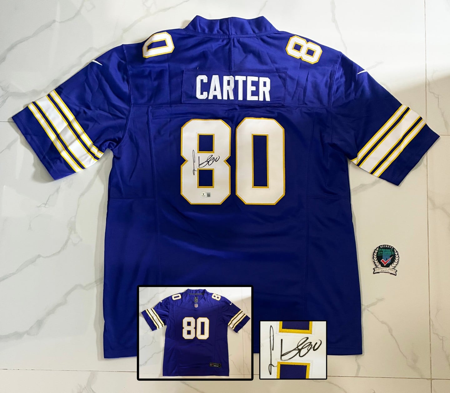 Cris Carter Signed Jersey Minnesota Vikings Beckett BAS 1