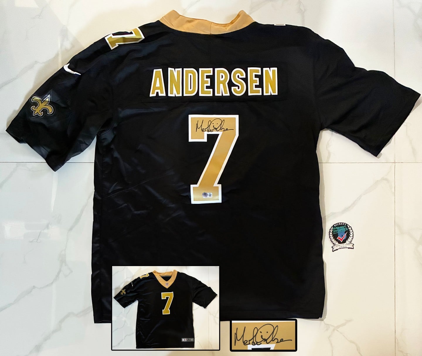 Morten Andersen Signed Jersey New Orleans Saints Beckett BAS