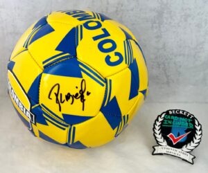 Pibe Carlos Valderrama Signed Soccer Ball Colombia Beckett BAS 1