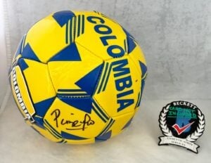 Pibe Carlos Valderrama Signed Soccer Ball Colombia Beckett BAS 2