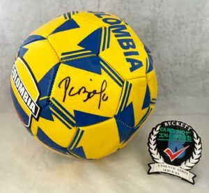 Pibe Carlos Valderrama Signed Soccer Ball Colombia Beckett BAS 3