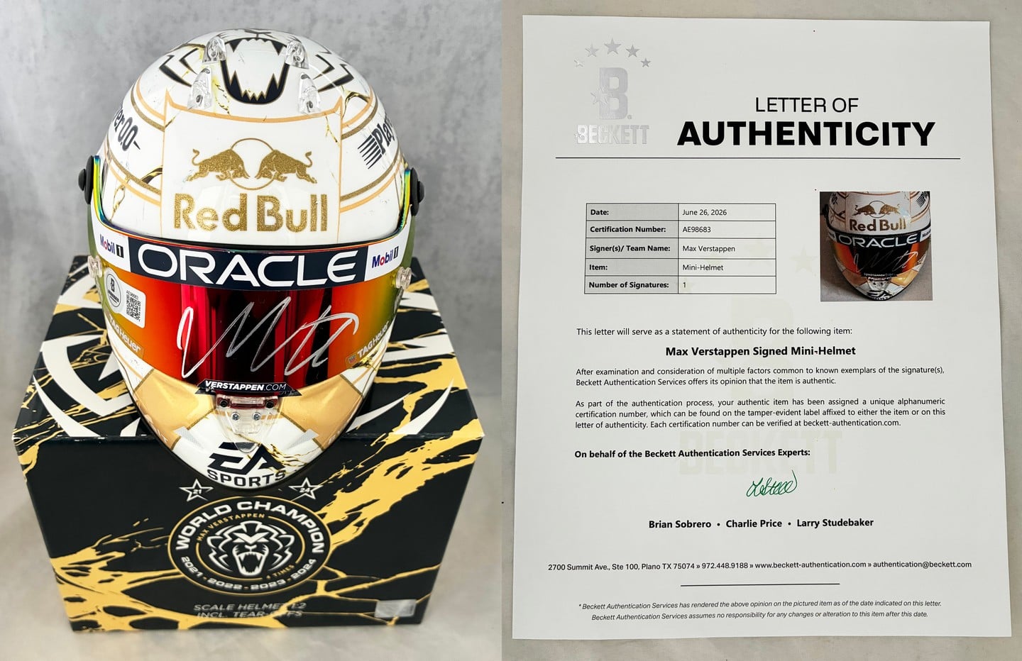 Max Verstappen Signed Helmet 1:2 2024 World Champion Red Bull F1 BAS