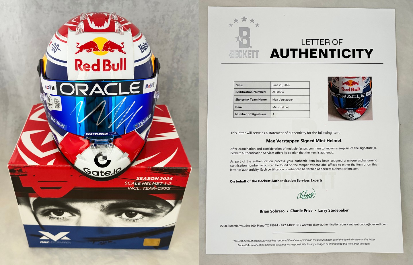 Max Verstappen Signed Helmet 1:2 2025 Season Red Bull F1 BAS