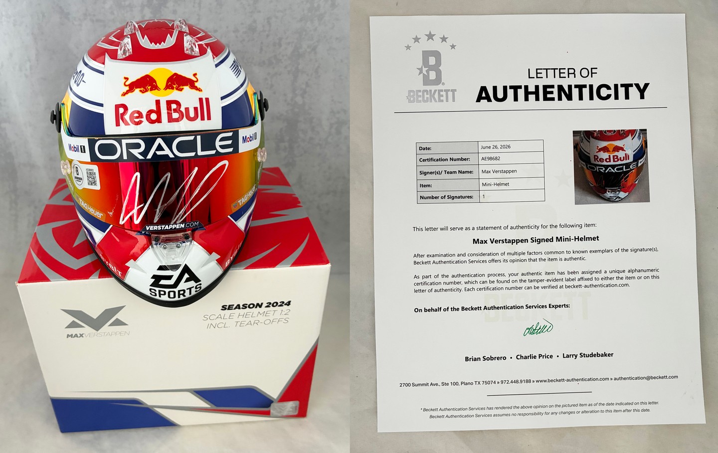 Max Verstappen Signed Helmet 1:2 2024 Season Red Bull F1 BAS