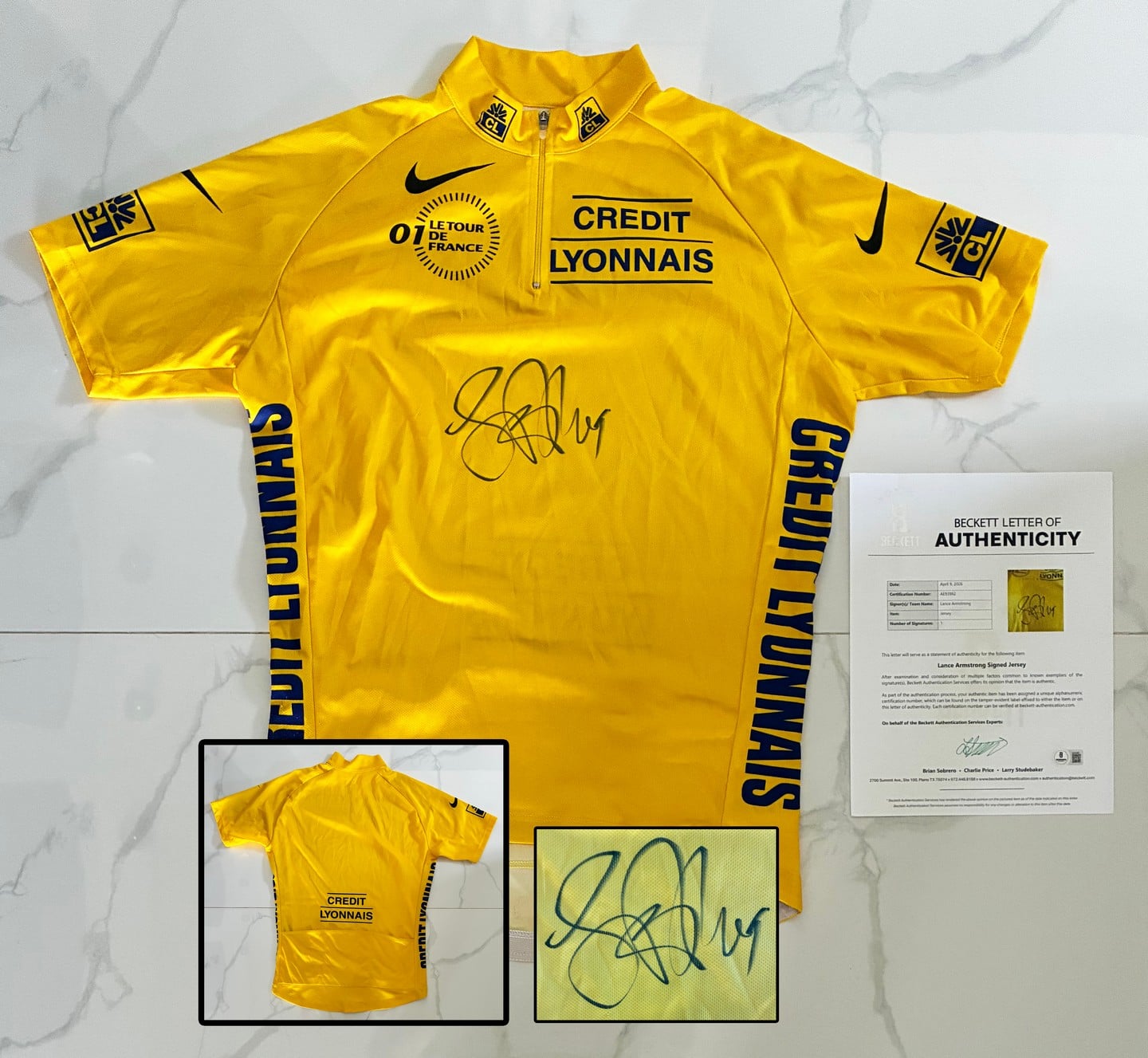 Lance Armstrong Signed Jersey Tour de France Beckett BAS 1