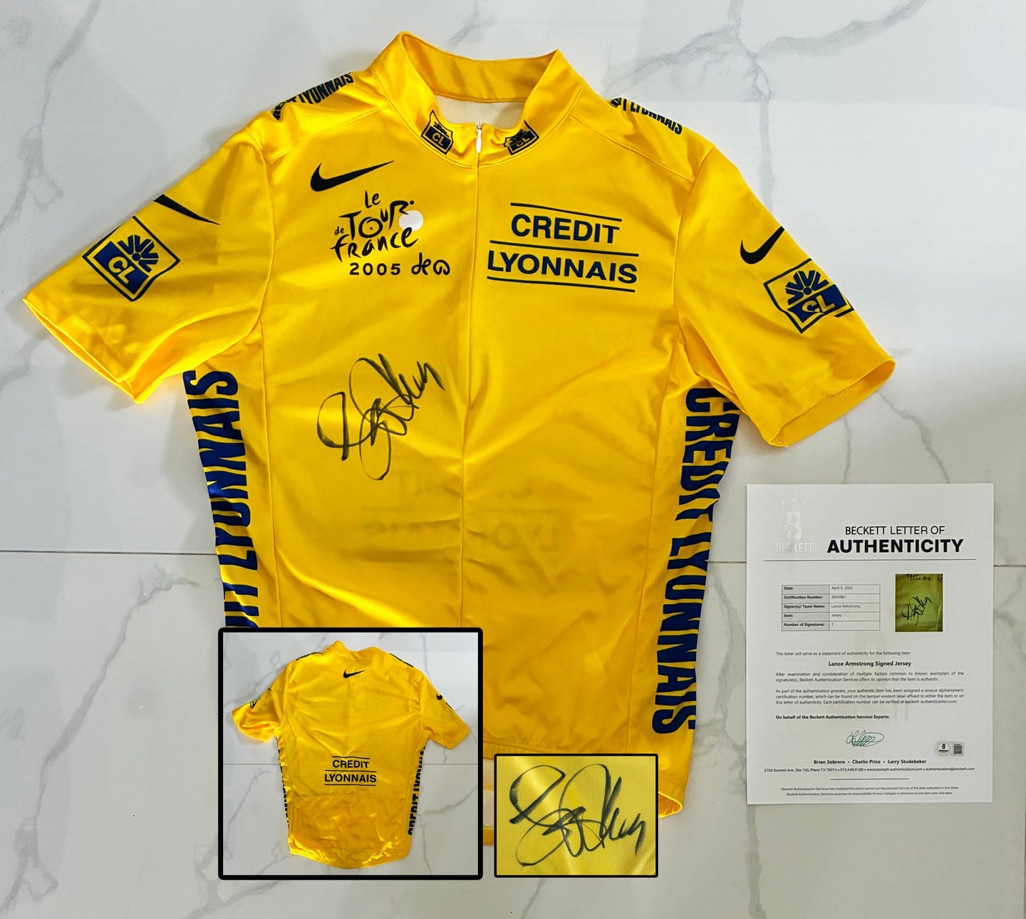 Lance Armstrong Signed Jersey Tour de France Beckett BAS 2