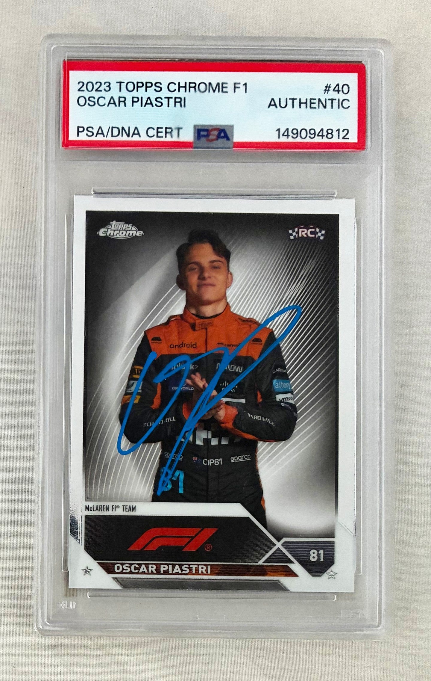 Oscar Piastri Signed Rookie Card 2023 Topps Chrome #40 PSA/DNA