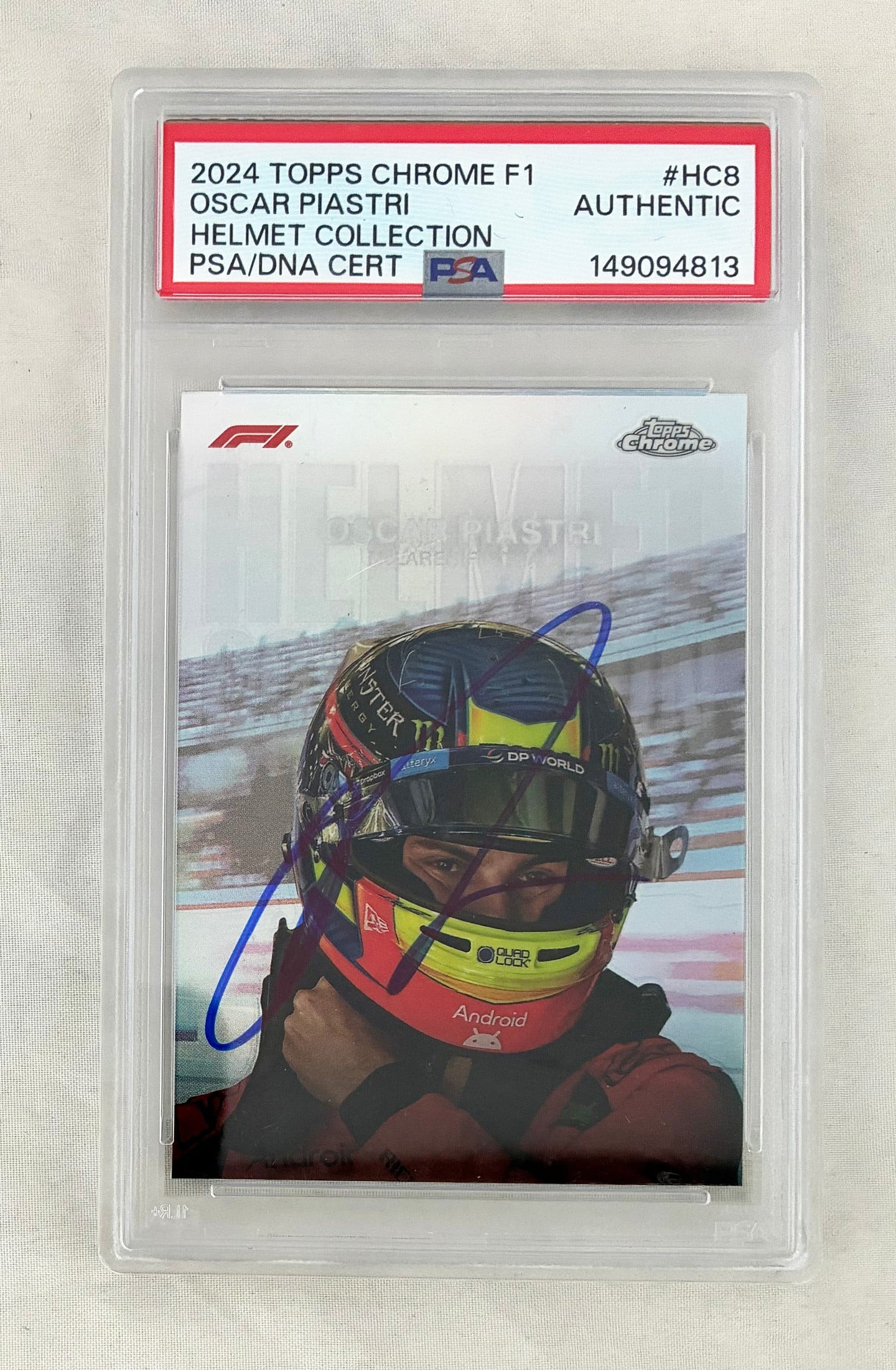 Oscar Piastri Signed Card 2024 Topps Chrome Helmet Collection #HC8 PSA/DNA