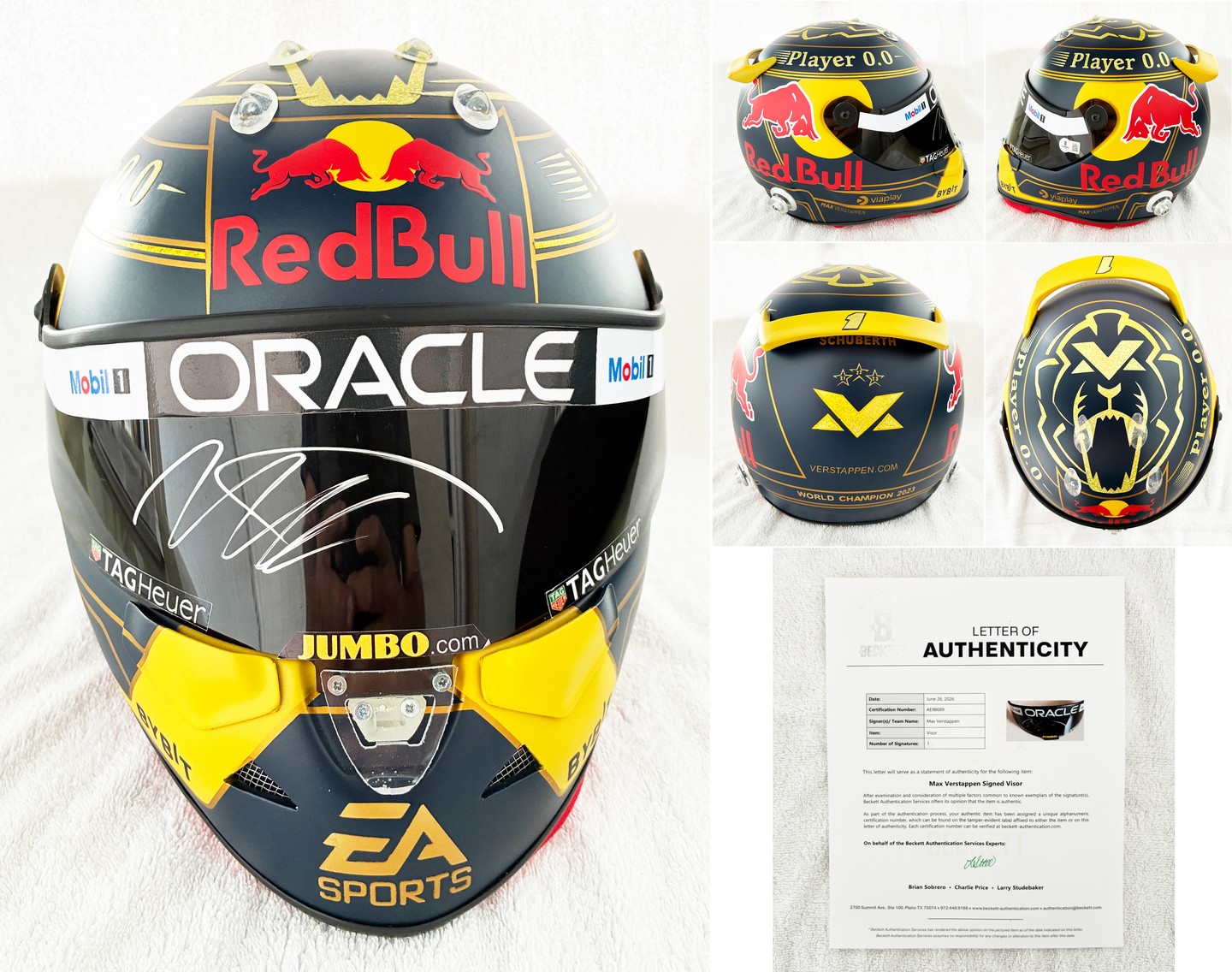 Max Verstappen Signed Helmet 1:1 Full Size 2023 World Champion Red Bull F1 Beckett BAS