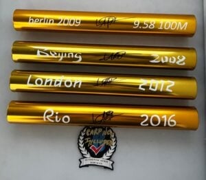 Usain Bolt Signed Baton Set 9.58 WR 2008 Beijing 2012 London 2016 Rio Olympics Beckett BAS