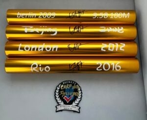 Usain Bolt Signed Baton Set 9.58 WR 2008 Beijing 2012 London 2016 Rio Olympics Beckett BAS 1