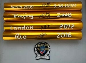 Usain Bolt Signed Baton Set 9.58 WR 2008 Beijing 2012 London 2016 Rio Olympics Beckett BAS 2