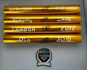 Usain Bolt Signed Baton Set 9.58 WR 2008 Beijing 2012 London 2016 Rio Olympics Beckett BAS 4