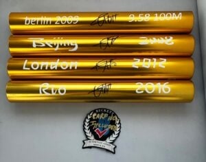 Usain Bolt Signed Baton Set 9.58 WR 2008 Beijing 2012 London 2016 Rio Olympics Beckett BAS 6