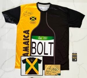 Usain Bolt Signed Jersey 2016 Olympics Rio Gold Fastest Man Alive JSA 1